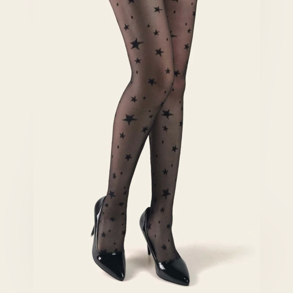 Black Star Print Mesh Tights - Picture 3 of 11